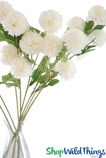 White Cream Pom Pom Mum Sprays for Floral Designers Silk Faux Centerpieces