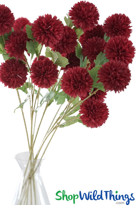 Deep Red Faux Mums Artificial Silk Flowers ShopWildThings