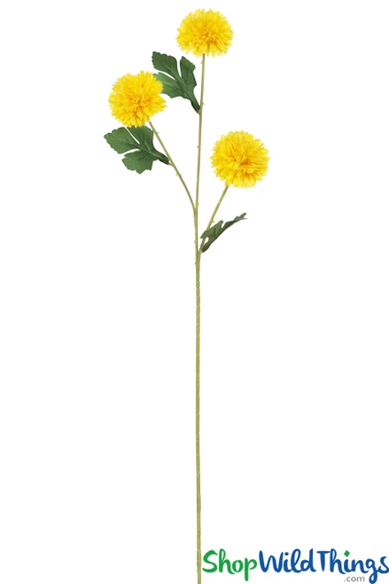 Yellow Mum Spray with 3 Flower Heads and Green Leaves ShopWildThings.com