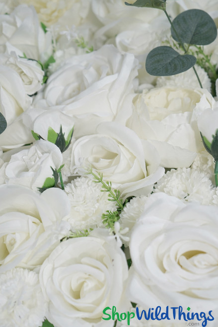 White Flower Walls with Roses Peonies Carnations Eucalyptus