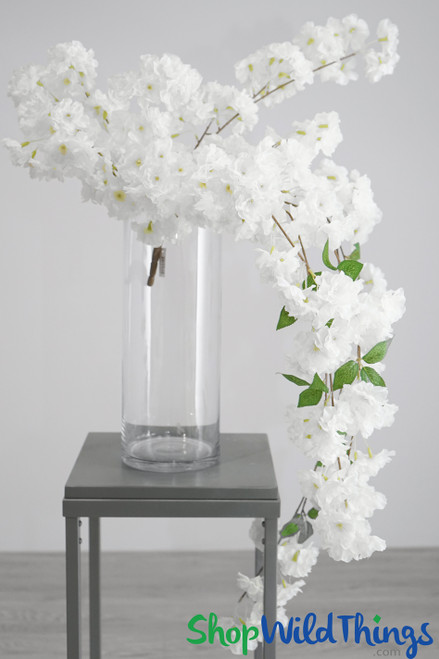 Pure White Artificial Floral Blossom High Quality Bouquet with Long Strands of Cascading Garlands