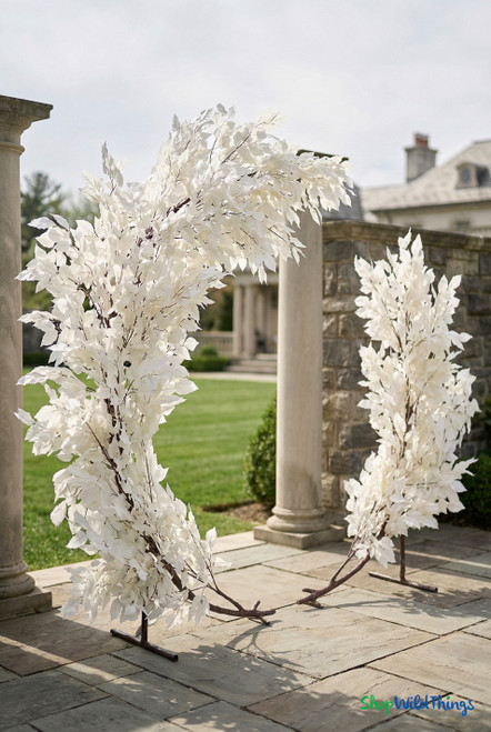 ShopWildThings Soft White Leaves Artificial Floral Backdrop Half Moon Arch