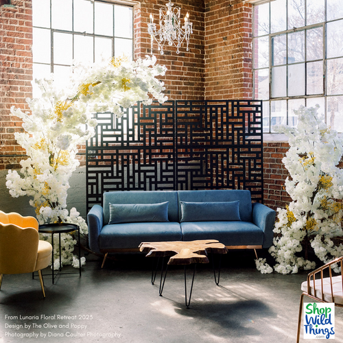 Pictured here is our “Cream Dogwood” Swoop Semi Circle Arch which can be assembled in 2 different ways.