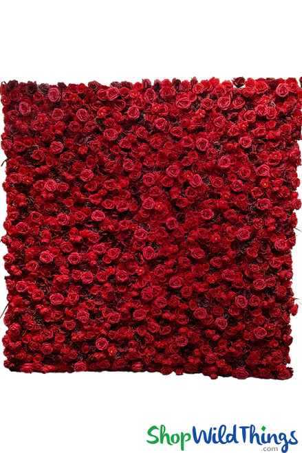Red Roll-up Flower Wall on Fabric Backing with Rod Pocket Top for Easy Display Red Roses Dark and Light Flowers ShopWildThings