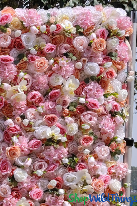 Premium 8' x 8' Pink, Peach and White Flower Backdrop Wall 8x8
