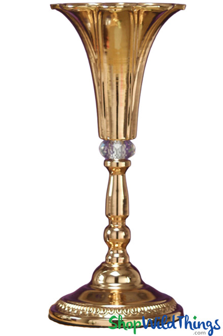 Gold Tulip Vase with Crystal Accent 14" Tall ShopWildThings.com