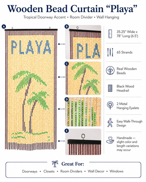 Playa Beach Palm Tree Wood Door Beads Curtain ShopWildThings