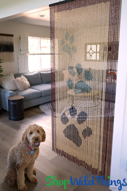 Cat Dog Paw Prints Wooden Beaded Curtain ShopWildThings.com Door Beads