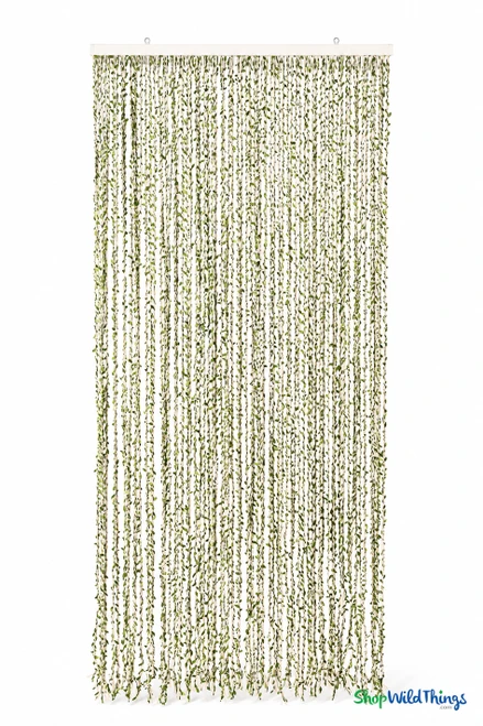 Green Leaves Curtain, Natural Color String with Green Leaves ShopWildThings.com