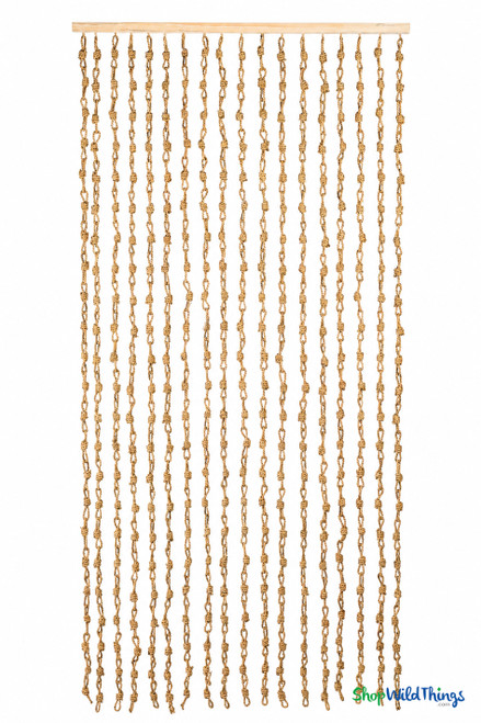 Handcrafted Jute Rope Curtain with 18 knotted natural jute strands and light wood headrail, 35.5" wide x 78" long – ShopWildThings.com