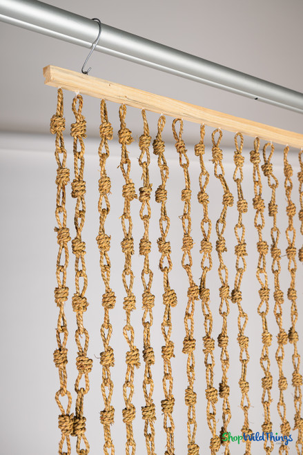 Handcrafted Jute Rope Curtain with 18 knotted natural jute strands and light wood headrail, 35.5" wide x 78" long – ShopWildThings.com