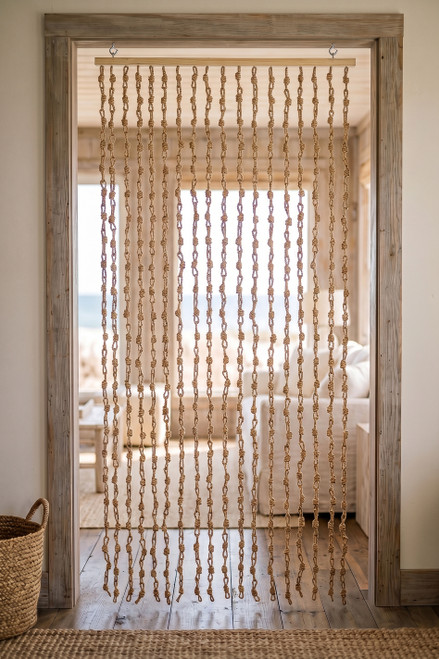 Handcrafted Jute Rope Curtain with 18 knotted natural jute strands and light wood headrail, 35.5" wide x 78" long – ShopWildThings.com