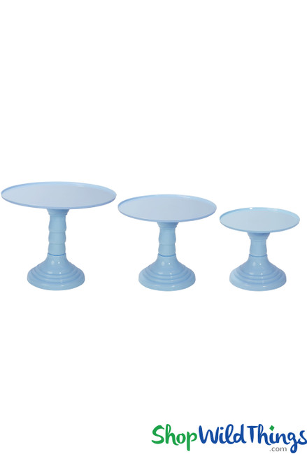 3 Pc Blue Pedestal Cake Stand, Adjustable, ShopWildThings.com