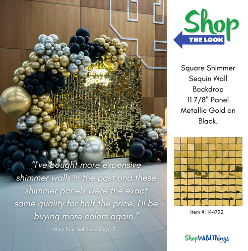 Shimmer wall panels from ShopWildThings.com installed on a feature wall creating a high-impact reflective backdrop for events and commercial spaces