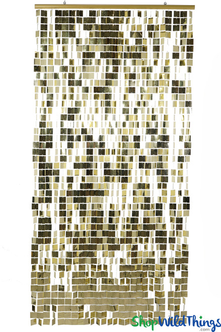 Gold PVC Squares Beaded Curtain Fabulous Metallic Gold Curtain 6.5' Long Wedding and Event Decorations by ShopWildThings.com