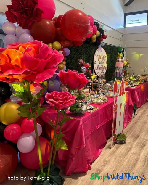 Giant Fuchsia Pink Roses by ShopWildThings.com make any candy table better! Up your party decor with these massive, giant flowers available in a variety of sizes and colors. We also carry Giant Peony Flowers as well.