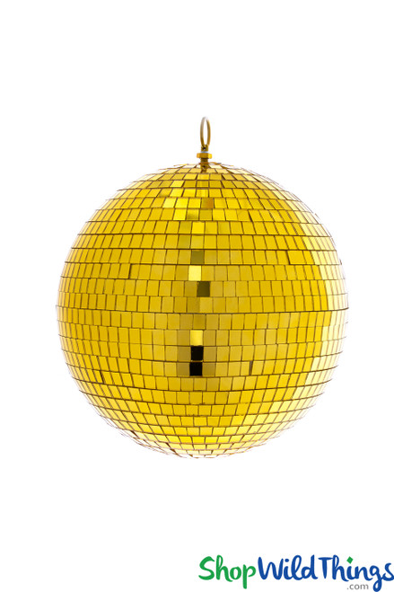 Gold Disco Ball Ornament 12" Round Hanging Glass Orb, ShopWildThings.com