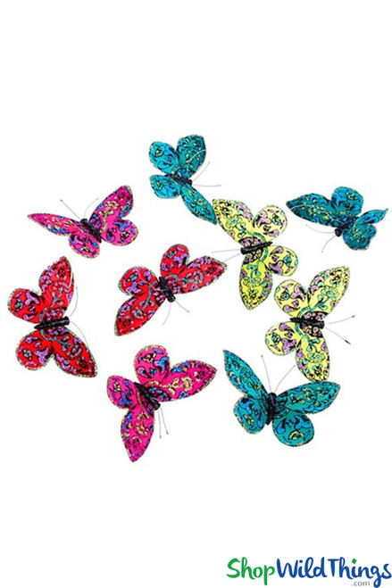 Colorful Glittering Butterfly Garlands made with Feathers Hang from Ceiling and Trees ShopWildThings.com