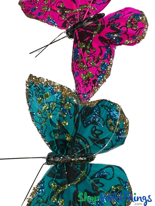 Colorful Glittering Butterfly Garlands made with Feathers Hang from Ceiling and Trees ShopWildThings.com