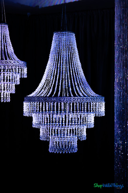 Medium Belvedere empire chandelier with cascading iridescent crystal beads and tiered acrylic pendants for elegant event lighting