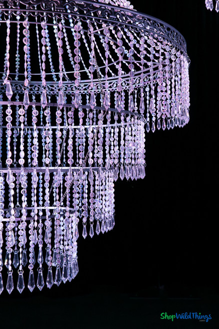 Belvedere empire style chandelier showing multi-tier circular frame with hanging diamond crystal bead strands and faceted teardrop pendants