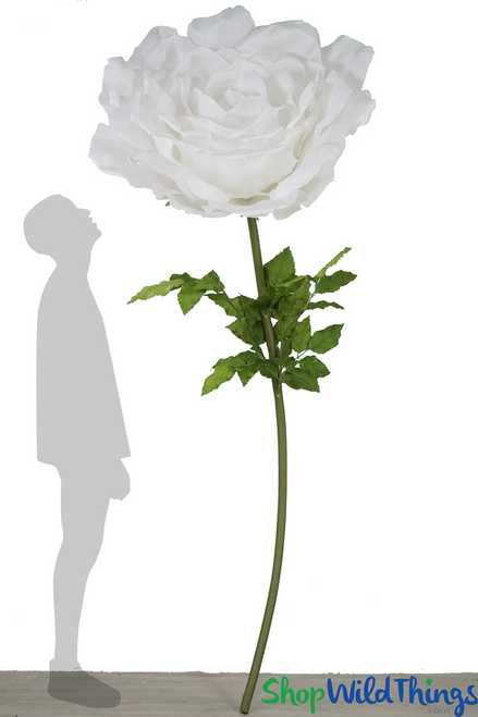 Extra Extra Large Rose Prop, White Polyester Rose on Stem ShopWildThings.com