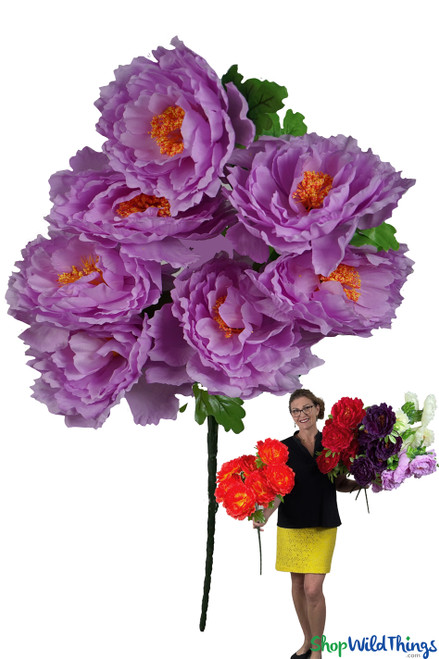 Large Silk 7 Head Lavender Peony Bouquet Spray 30" Tall, ShopWildThings.com