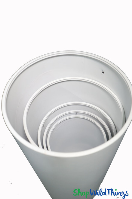 White Metal Cylinder Display Stands, Set of 4 Round Plinth Pedestal Risers ShopWildThings Event Decorations Floral Stands