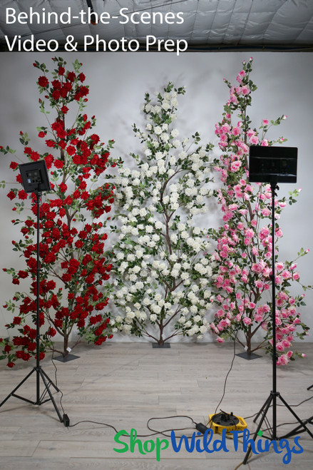 Majestic Artificial Velvet Pink & Ivory Rose Towering Trellis 12 Feet Tall