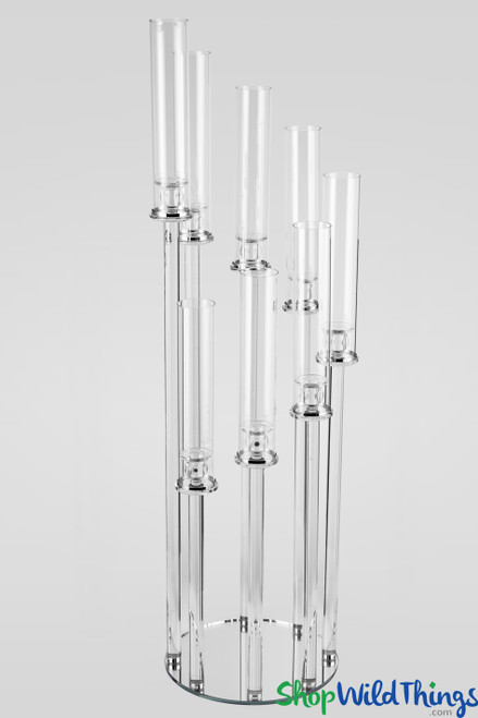 Swirling Tapered Graduated Height Cluster Candle Holder with Tall Hurricane Glass Covers for Taper Candles