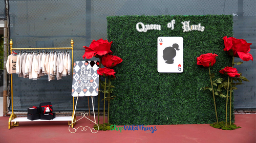 Looking for a Queen of Hearts inspired photo backdrop wall? ShopWildThing.com’s UV/FR Indoor/Outdoor Boxwood Greenery Wall Mats and XXL Jumbo Red Roses make your designing needs easy! We also carry professional grade backdrop pipe and base kits.