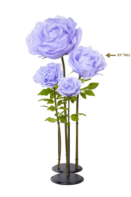 Extra large light purple silk rose bloom with layered petals, artificial flower prop from ShopWildThings.com for weddings, parties, and event decorations.