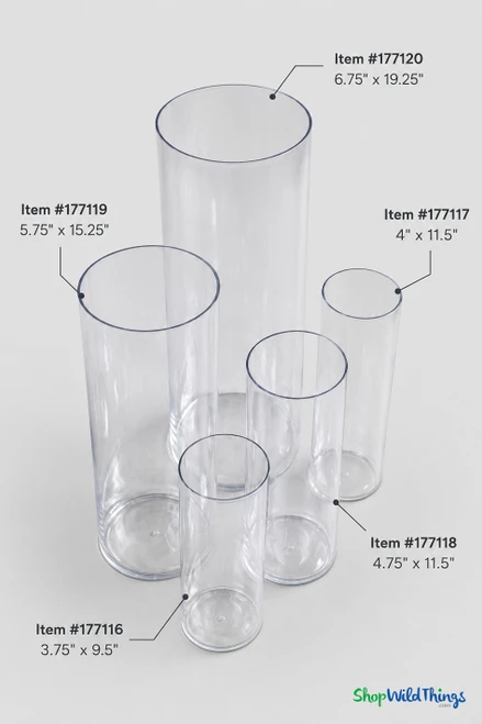 Durable 9.5" Tall Clear Acrylic Cylinder Vase by ShopWildThings.com