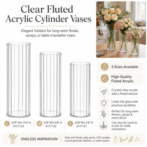 Fluted Clear Acrylic Cylinder Vase 11.5" Tall by ShopWildThings.com