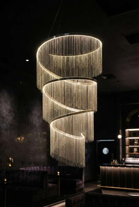 Infinity Swirl Silver Chain Chandelier, Warm White LED