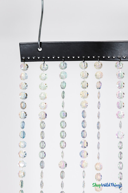 Close-up of the bendable black metal top rod with iridescent faceted crystal beads attached. The precision-drilled holes and quality construction highlight ShopWildThings’ USA-made craftsmanship.