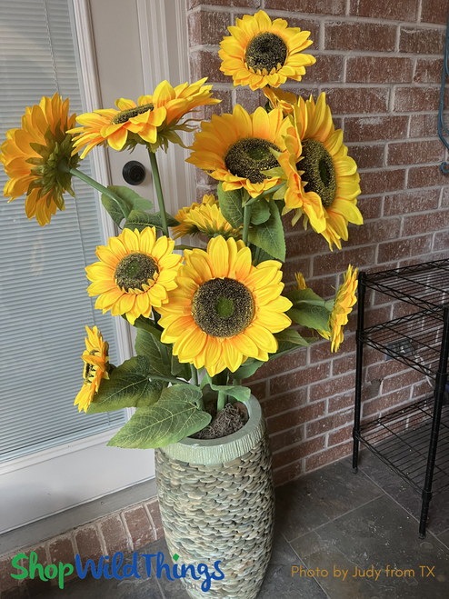 Create a welcoming atmosphere with Oversized Silk Sunflowers – available on ShopWildThings as an individual sunflower or as a trio!