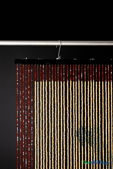 Wooden bead curtain with pre-installed eyelets for easy hanging, lightweight 65-strand dog bone design for doorways and room dividers