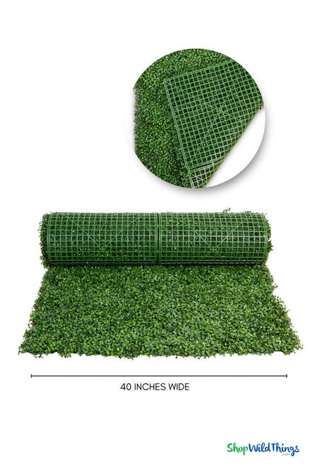 ShopWildThings 40-inch Wide Boxwood Greenery Wall Panel – Artificial Hedge Roll with Flexible Grid Backing and Leaf Detail Overlay