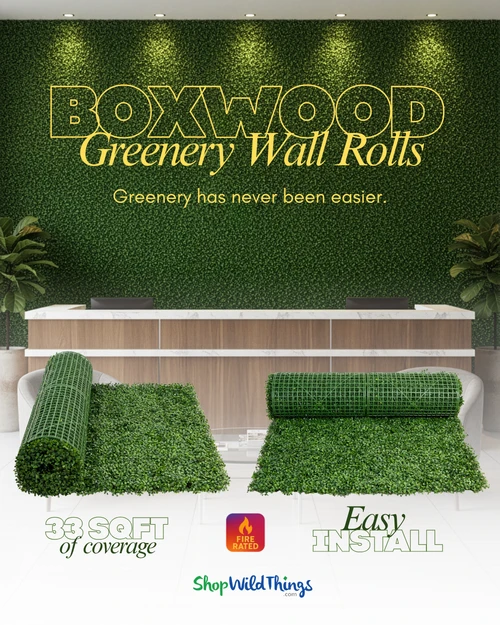 ShopWildThings Boxwood Greenery Roll 40” x 120” – Artificial Hedge Wall Panel Rolled for Easy Installation, UV and Weather Resistant