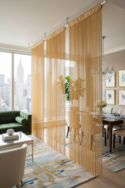 Honey Gold String Curtain Fringe Panel for Doors and Windows, 20' Long Rod Pocket Curtain Backdrop by ShopWildThings.com