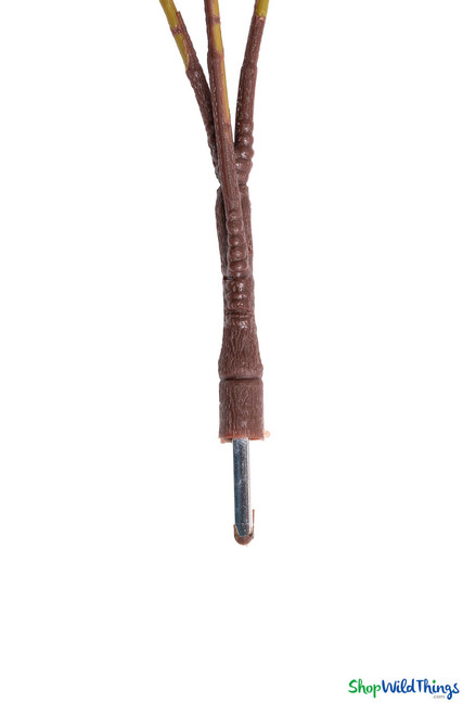 Close-up of the 1.5-inch metal housing base on ShopWildThings Artificial Eucalyptus Branch designed for use with removable flowering tree trunks or custom greenery installations.