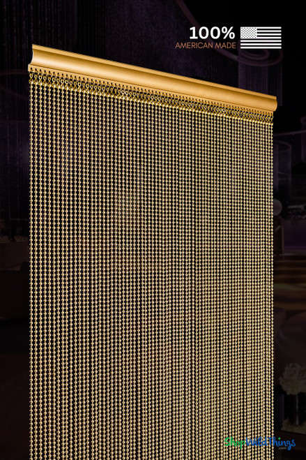 ShopWildThings USA-Made Brass Gold Ball Chain Curtains, standard density metal strands designed for commercial and luxury interiors
