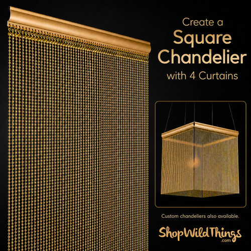 Custom Size - Fireproof - 6mm Brass Plated Gold Ball Chain Curtain - Real Metal - 1/2" On Center (68 Strands)