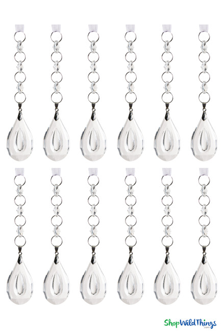 Double Layered Indented Teardrop Pendant Hanging Crystal Prism Strands, Set of 12, ShopWildThings.com
