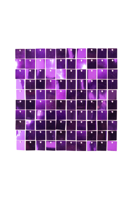 Purple shimmer sequin sparkle wall panel with square PVC spangles mounted on clear plastic grid backing, modular snap-together event backdrop panel from ShopWildThings.com