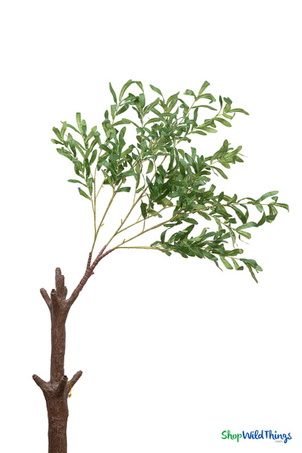 Artificial olive interchangeable branch installed in decorative tree trunk showing modular interchangeable branch system – ShopWildThings