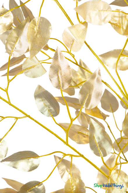 Artificial gold ficus leaf detail on decorative interchangeable branch for event tree installations – ShopWildThings