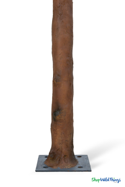 Lower trunk detail of artificial decorative tree with textured bark finish and sturdy metal mounting base – ShopWildThings