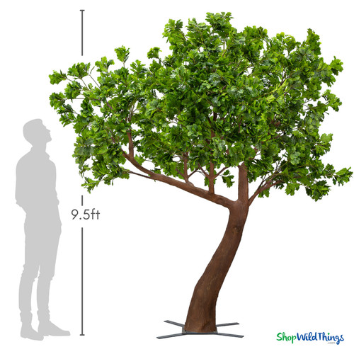 9.5 ft artificial maple tree with 10 ft wide canopy shown with human scale reference, realistic commercial faux tree from ShopWildThings